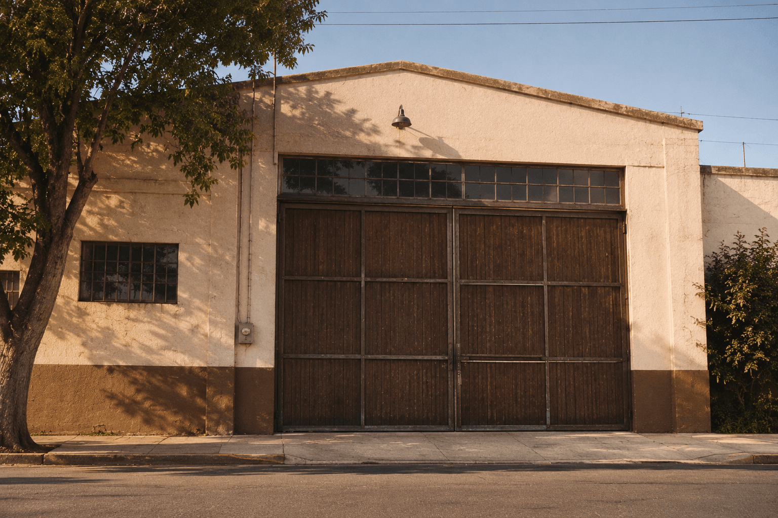 Fachada histórica con portón de madera en Monterrey